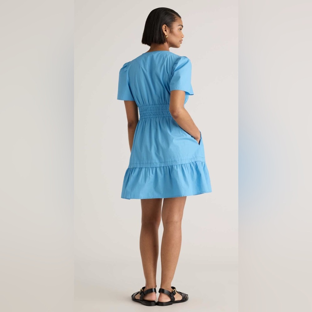 Quince Sky Blue Short Sleeve Smocked Waist Tiered Mini Dress - Picture 10 of 13